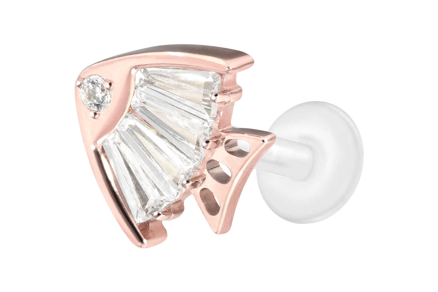 PTFE Labret Piercing mit Innengewinde + Titan-Aufsatz KRISTALLFISCH